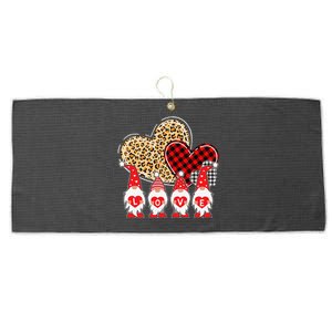 Happy Valentines Day Cute Gnomes Leopard Plaid Hearts Love Large Microfiber Waffle Golf Towel