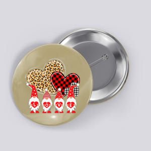 Happy Valentines Day Cute Gnomes Leopard Plaid Hearts Love Button