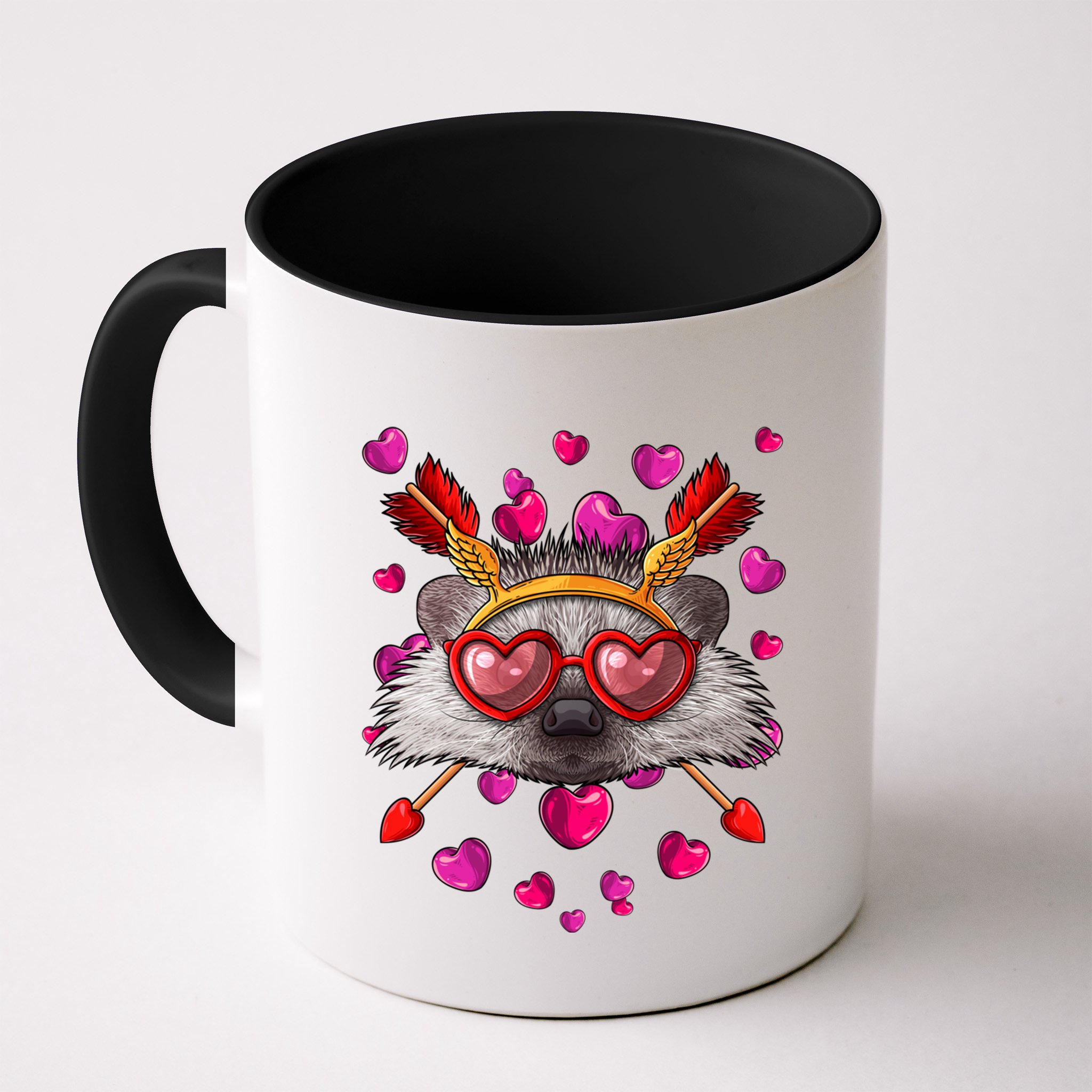 Hedgehog Valentines Day Animal Face Heart Glass Love Arrows Gift Mug