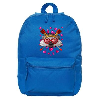 Hedgehog Valentines Day Animal Face Heart Glass Love Arrows Gift 16 in Basic Backpack