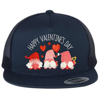 Happy Valentines Day Cute Three Gnomes Hearts Couple Gifts Flat Bill Trucker Hat