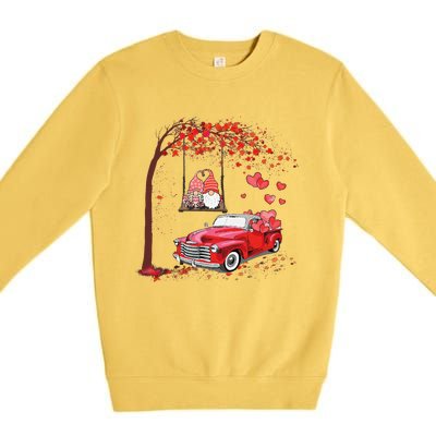 Happy Valentines Day Red Truck Hearts Funny Gnomes Lovers Premium Crewneck Sweatshirt