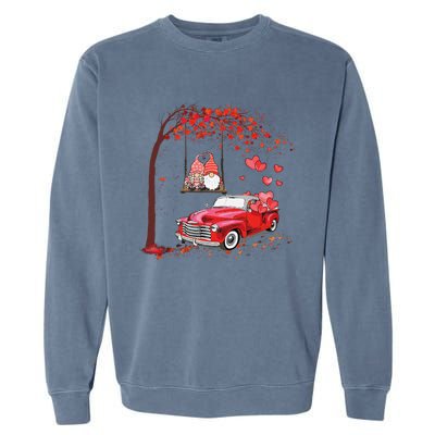 Happy Valentines Day Red Truck Hearts Funny Gnomes Lovers Garment-Dyed Sweatshirt