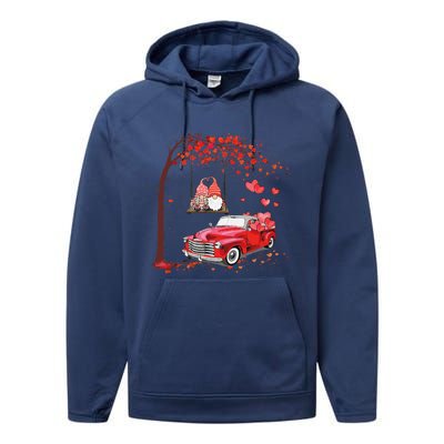 Happy Valentines Day Red Truck Hearts Funny Gnomes Lovers Performance Fleece Hoodie