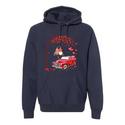 Happy Valentines Day Red Truck Hearts Funny Gnomes Lovers Premium Hoodie