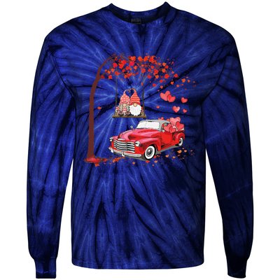 Happy Valentines Day Red Truck Hearts Funny Gnomes Lovers Tie-Dye Long Sleeve Shirt