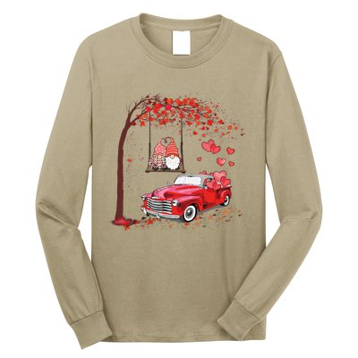 Happy Valentines Day Red Truck Hearts Funny Gnomes Lovers Long Sleeve Shirt