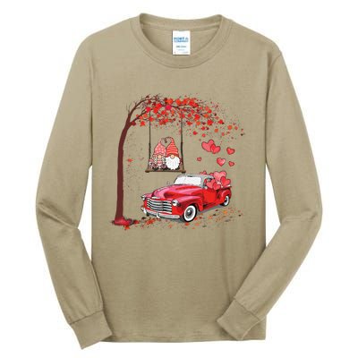 Happy Valentines Day Red Truck Hearts Funny Gnomes Lovers Tall Long Sleeve T-Shirt