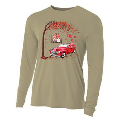 Happy Valentines Day Red Truck Hearts Funny Gnomes Lovers Cooling Performance Long Sleeve Crew