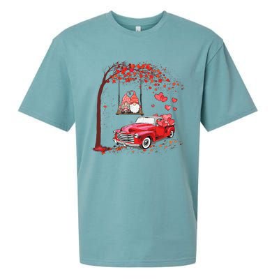 Happy Valentines Day Red Truck Hearts Funny Gnomes Lovers Sueded Cloud Jersey T-Shirt