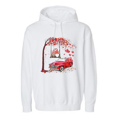 Happy Valentines Day Red Truck Hearts Funny Gnomes Lovers Garment-Dyed Fleece Hoodie