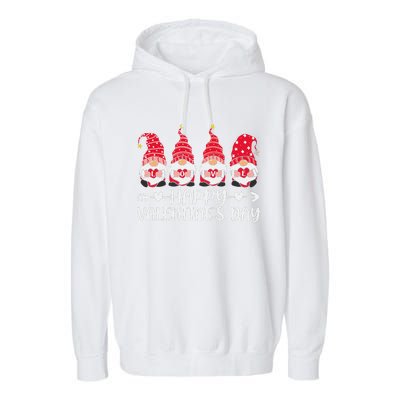 Happy Valentines Day Four Gnomes Holding Heart Love Garment-Dyed Fleece Hoodie