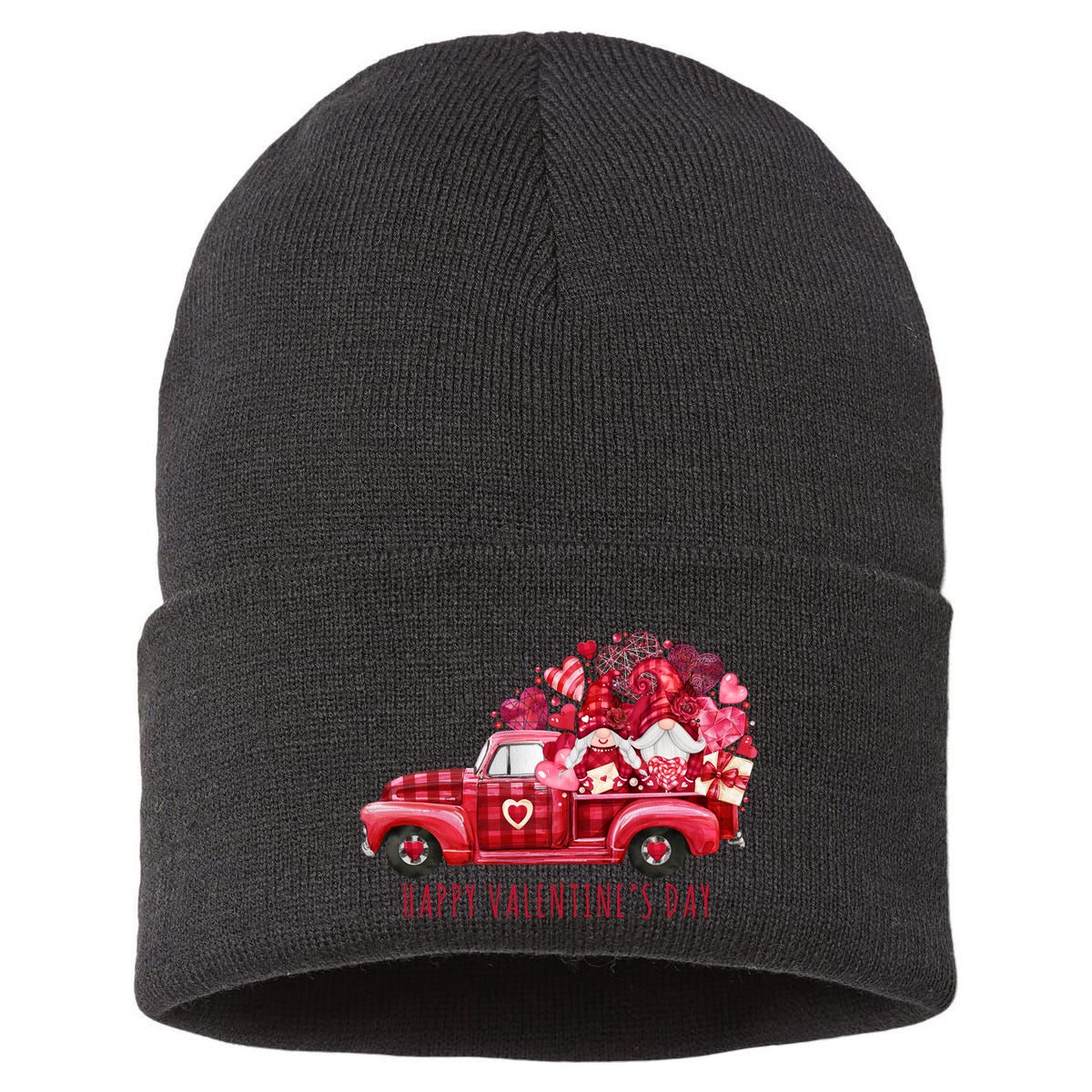 Happy Valentines Day Gnome Vintage Truck Sustainable Knit Beanie