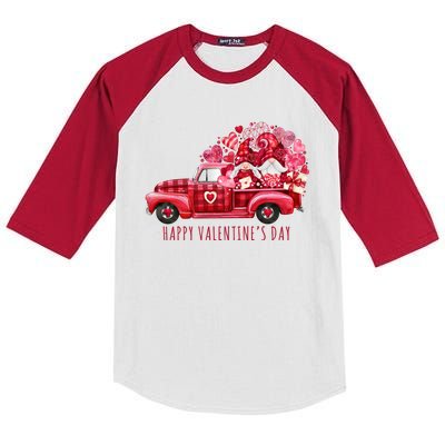 Happy Valentines Day Gnome Vintage Truck Kids Colorblock Raglan Jersey