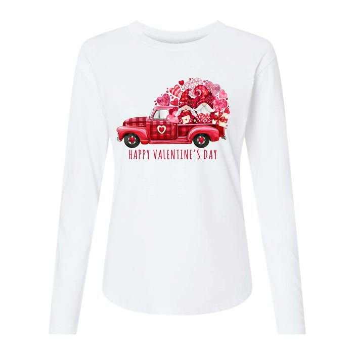 Happy Valentines Day Gnome Vintage Truck Womens Cotton Relaxed Long Sleeve T-Shirt