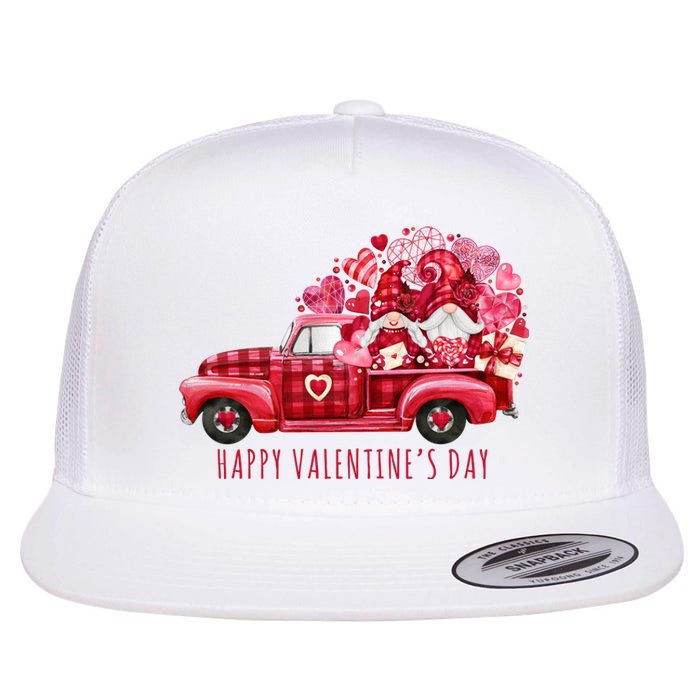 Happy Valentines Day Gnome Vintage Truck Flat Bill Trucker Hat