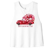 Happy Valentines Day Gnome Vintage Truck Women's Racerback Cropped Tank