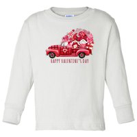 Happy Valentines Day Gnome Vintage Truck Toddler Long Sleeve Shirt