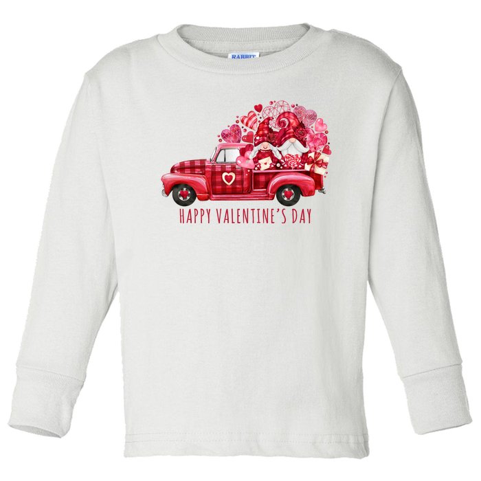 Happy Valentines Day Gnome Vintage Truck Toddler Long Sleeve Shirt