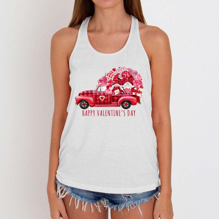 Happy Valentines Day Gnome Vintage Truck Women's Knotted Racerback Tank