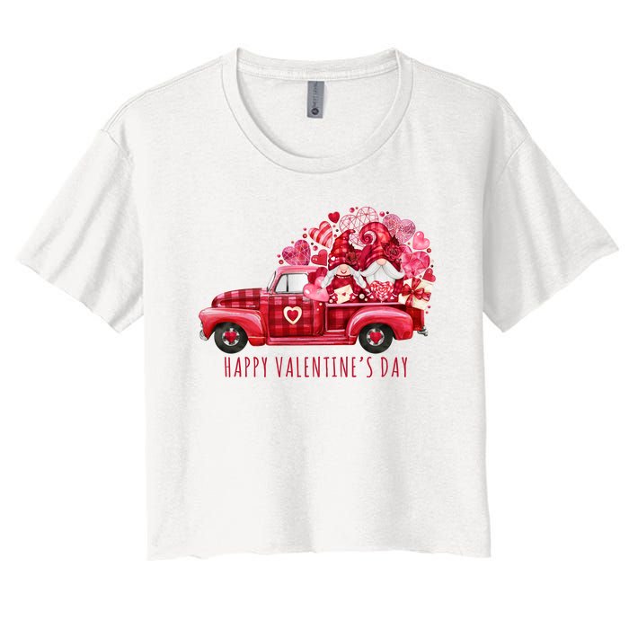 Happy Valentines Day Gnome Vintage Truck Women's Crop Top Tee