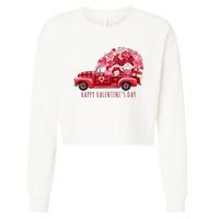 Happy Valentines Day Gnome Vintage Truck Cropped Pullover Crew