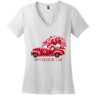 Happy Valentines Day Gnome Vintage Truck Women's V-Neck T-Shirt