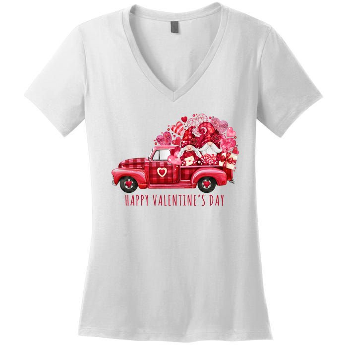 Happy Valentines Day Gnome Vintage Truck Women's V-Neck T-Shirt