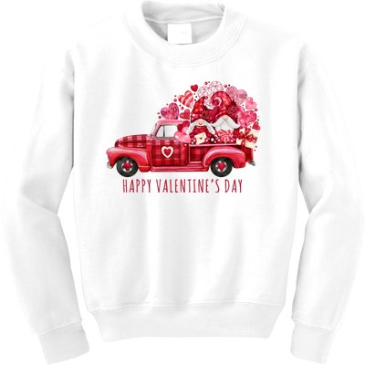 Happy Valentines Day Gnome Vintage Truck Kids Sweatshirt