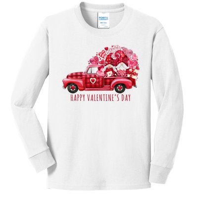 Happy Valentines Day Gnome Vintage Truck Kids Long Sleeve Shirt