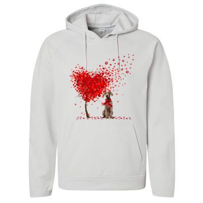 Happy ValentineS Day Heart Tree Love Weimaraner Performance Fleece Hoodie