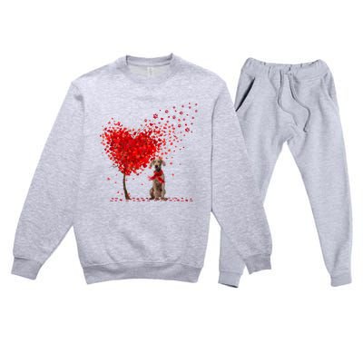 Happy ValentineS Day Heart Tree Love Weimaraner Premium Crewneck Sweatsuit Set