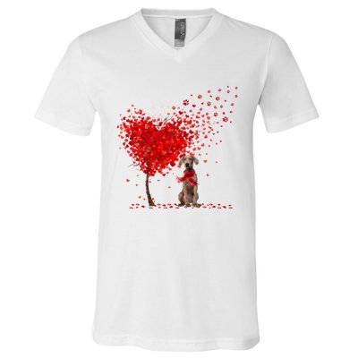 Happy ValentineS Day Heart Tree Love Weimaraner V-Neck T-Shirt