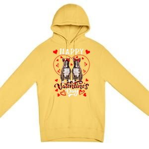 Happy Valentine's Day Cute Hearts Shape Couple Bull Terriers Gift Premium Pullover Hoodie