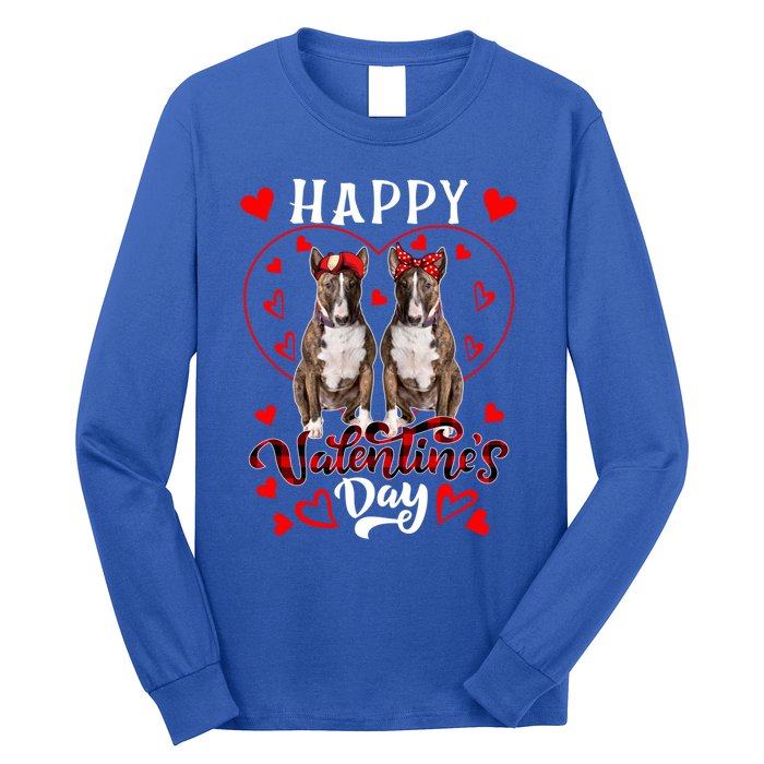 Happy Valentine's Day Cute Hearts Shape Couple Bull Terriers Gift Long Sleeve Shirt