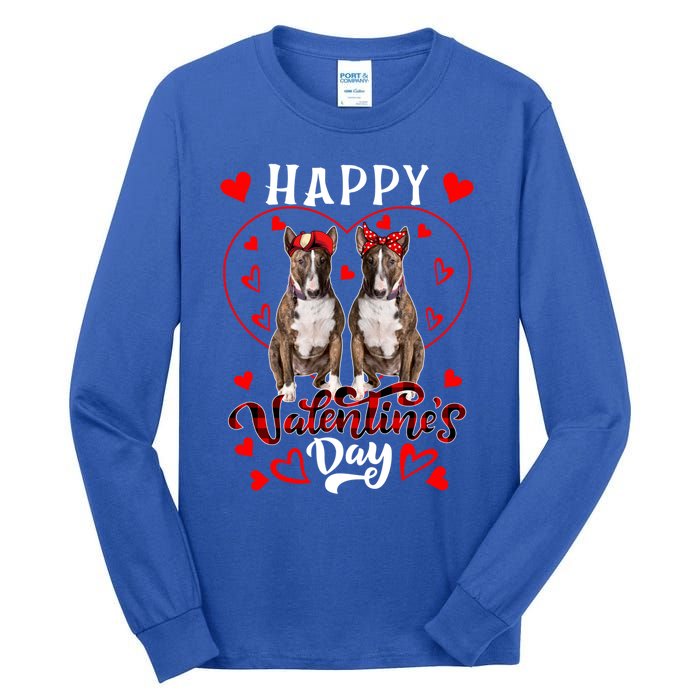 Happy Valentine's Day Cute Hearts Shape Couple Bull Terriers Gift Tall Long Sleeve T-Shirt