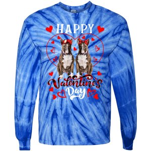 Happy Valentine's Day Cute Hearts Shape Couple Bull Terriers Gift Tie-Dye Long Sleeve Shirt