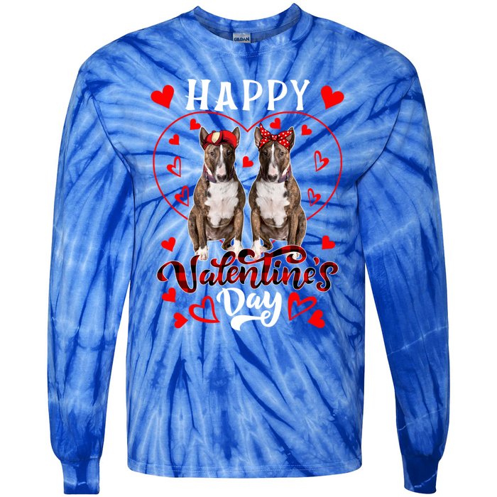 Happy Valentine's Day Cute Hearts Shape Couple Bull Terriers Gift Tie-Dye Long Sleeve Shirt