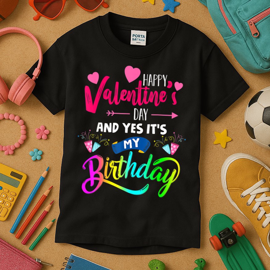 Happy ValentineS Day And Yes ItS My Birthday Funny Prese Kids T-Shirt