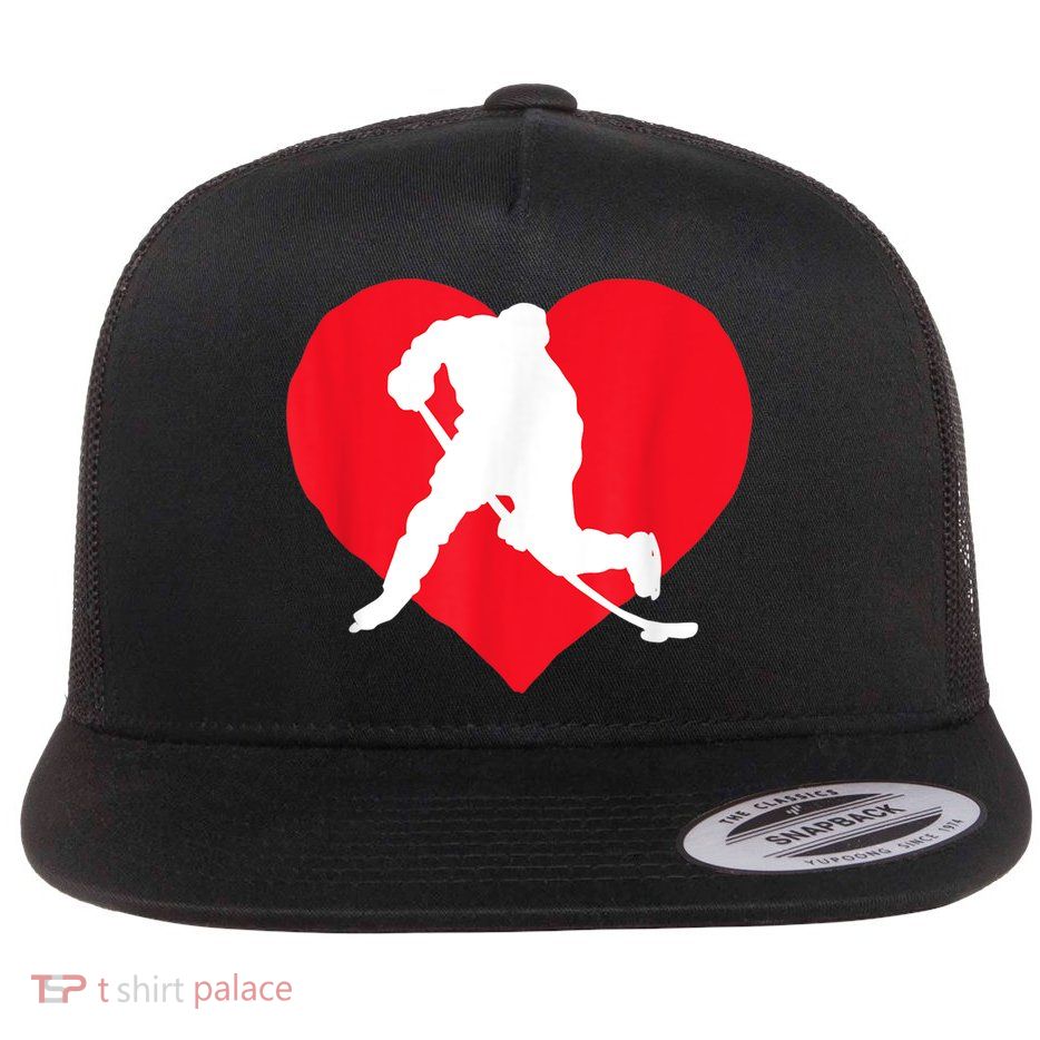 Hockey Valentine Day Funny Gift For Hockey Lover Gifts Flatbill Hat