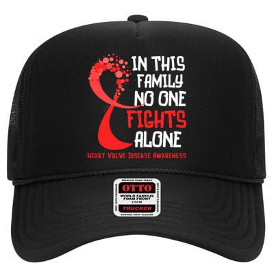 Heart Valve Disease Awareness Ribbon Family Red Fighter High Crown Mesh Back Trucker Hat