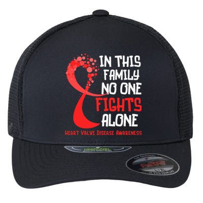 Heart Valve Disease Awareness Ribbon Family Red Fighter Flexfit Unipanel Trucker Cap