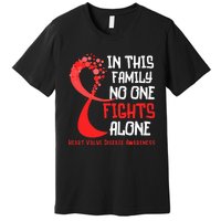 Heart Valve Disease Awareness Ribbon Family Red Fighter Premium T-Shirt