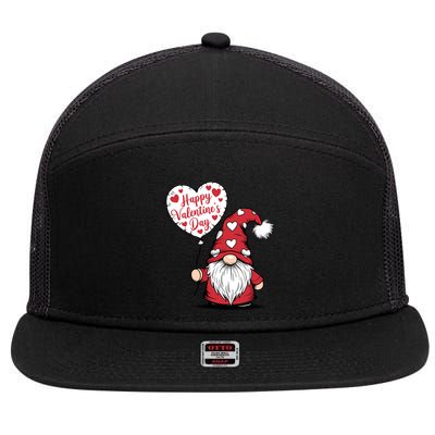 Happy ValentineS Day Cute Gnome 7 Panel Mesh Trucker Snapback Hat