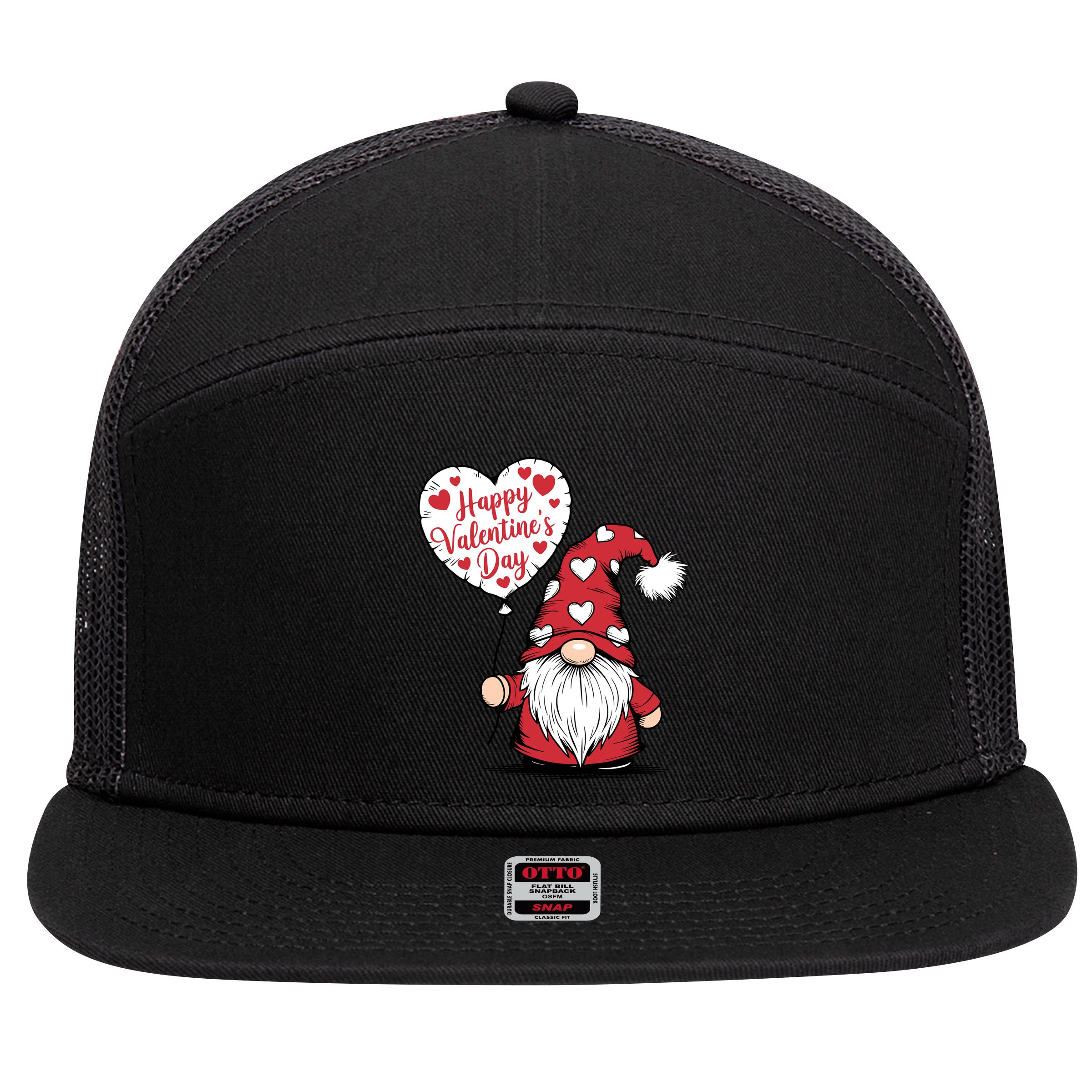 Happy ValentineS Day Cute Gnome 7 Panel Mesh Trucker Snapback Hat