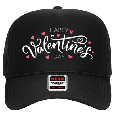 Happy Valentines Day Logo High Crown Mesh Back Trucker Hat