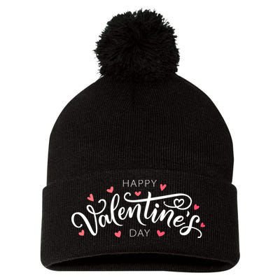 Happy Valentines Day Logo Pom Pom 12in Knit Beanie
