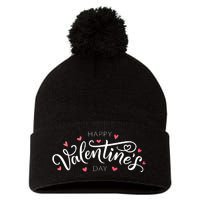 Happy Valentines Day Logo Pom Pom 12in Knit Beanie