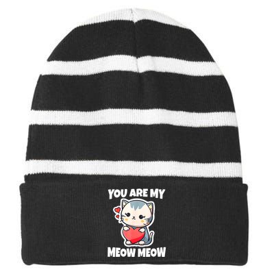 Happy Valentine's Day Striped Beanie with Solid Band