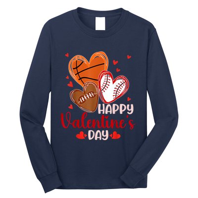 Happy Valentines Day Basketball Baseball Football Long Sleeve Shirt